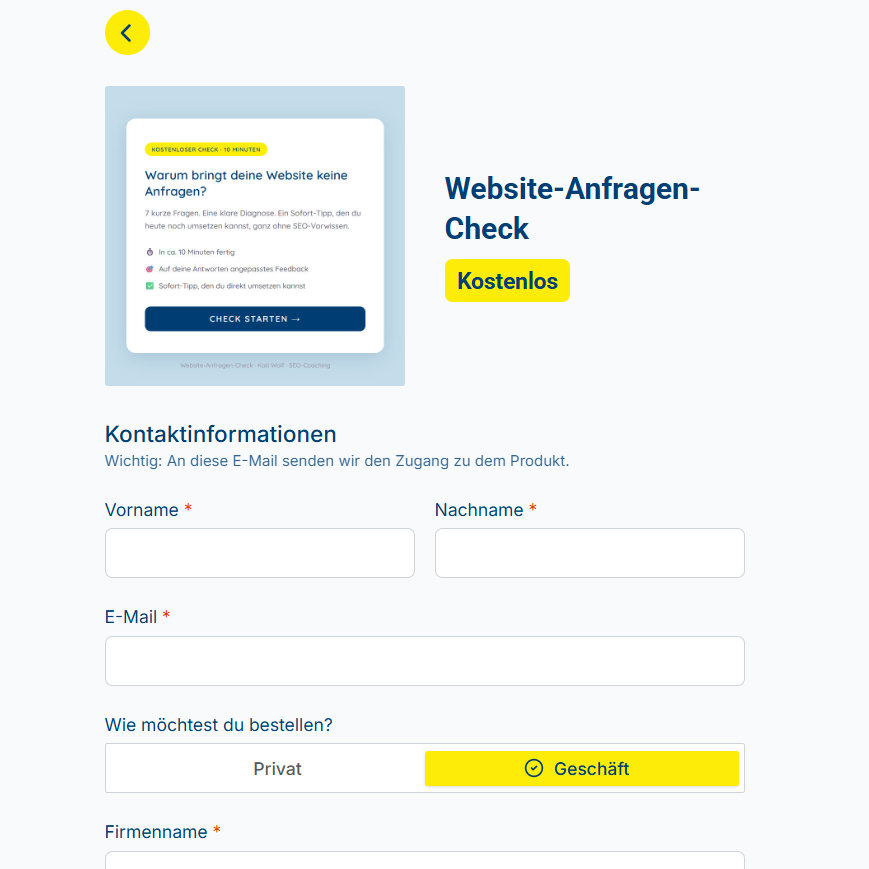 Kostenloser Zugang: 10-Minuten-Website-Check
